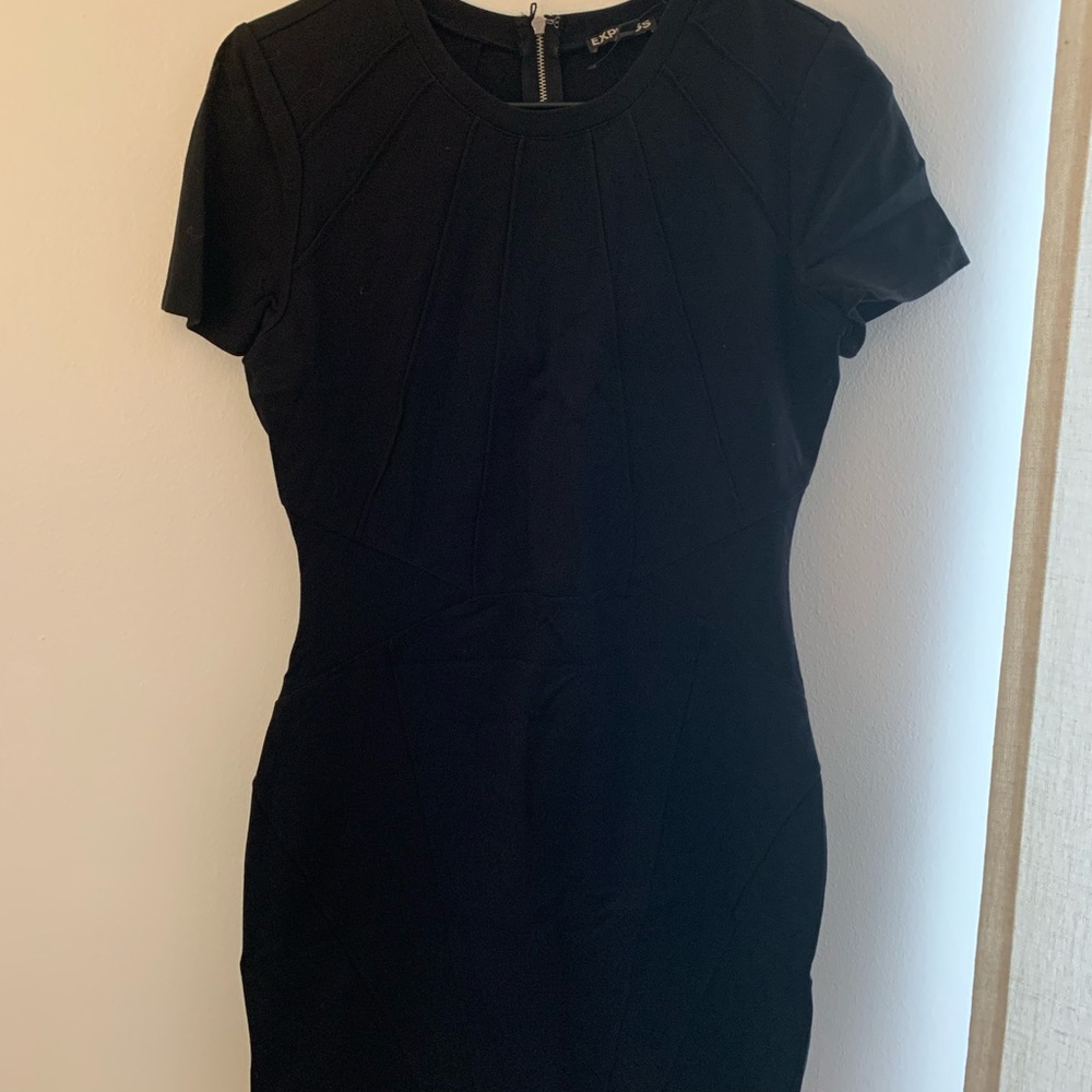 Express Black Body Con Geomterical Zip up Mini Dress